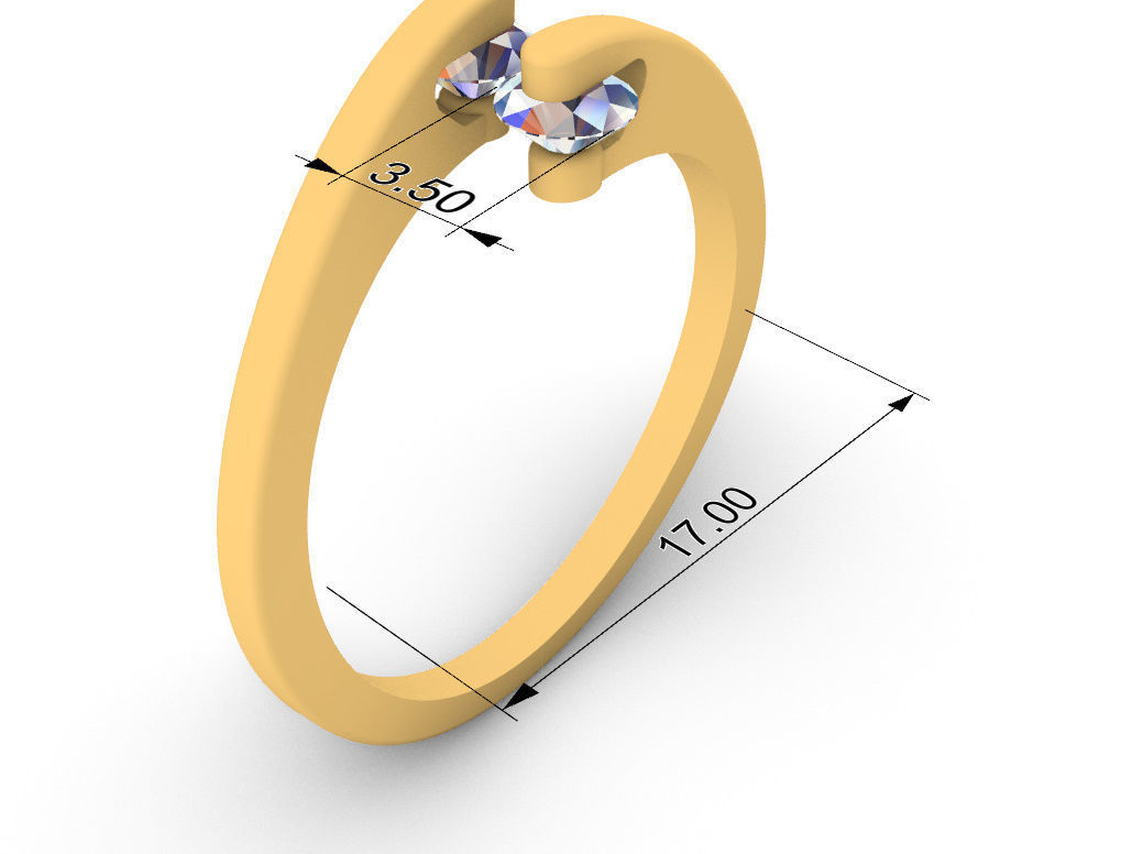Ring with 2 gems 3D print model_15