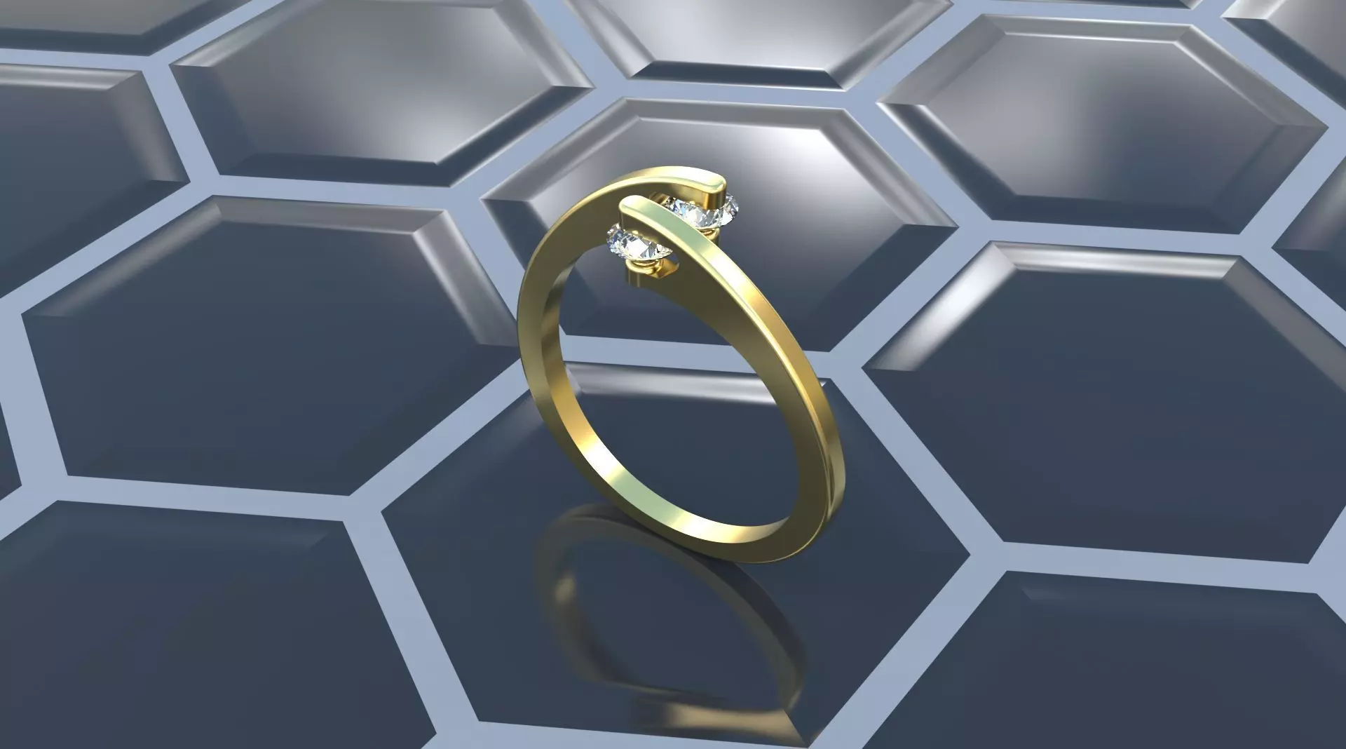Ring with 2 gems 3D print model_0