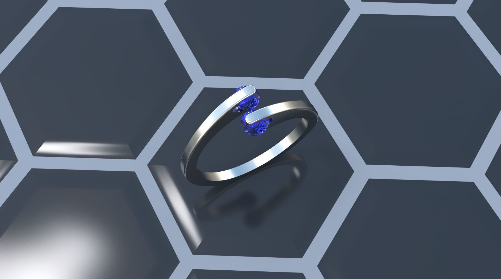 Ring with 2 gems 3D print model_4