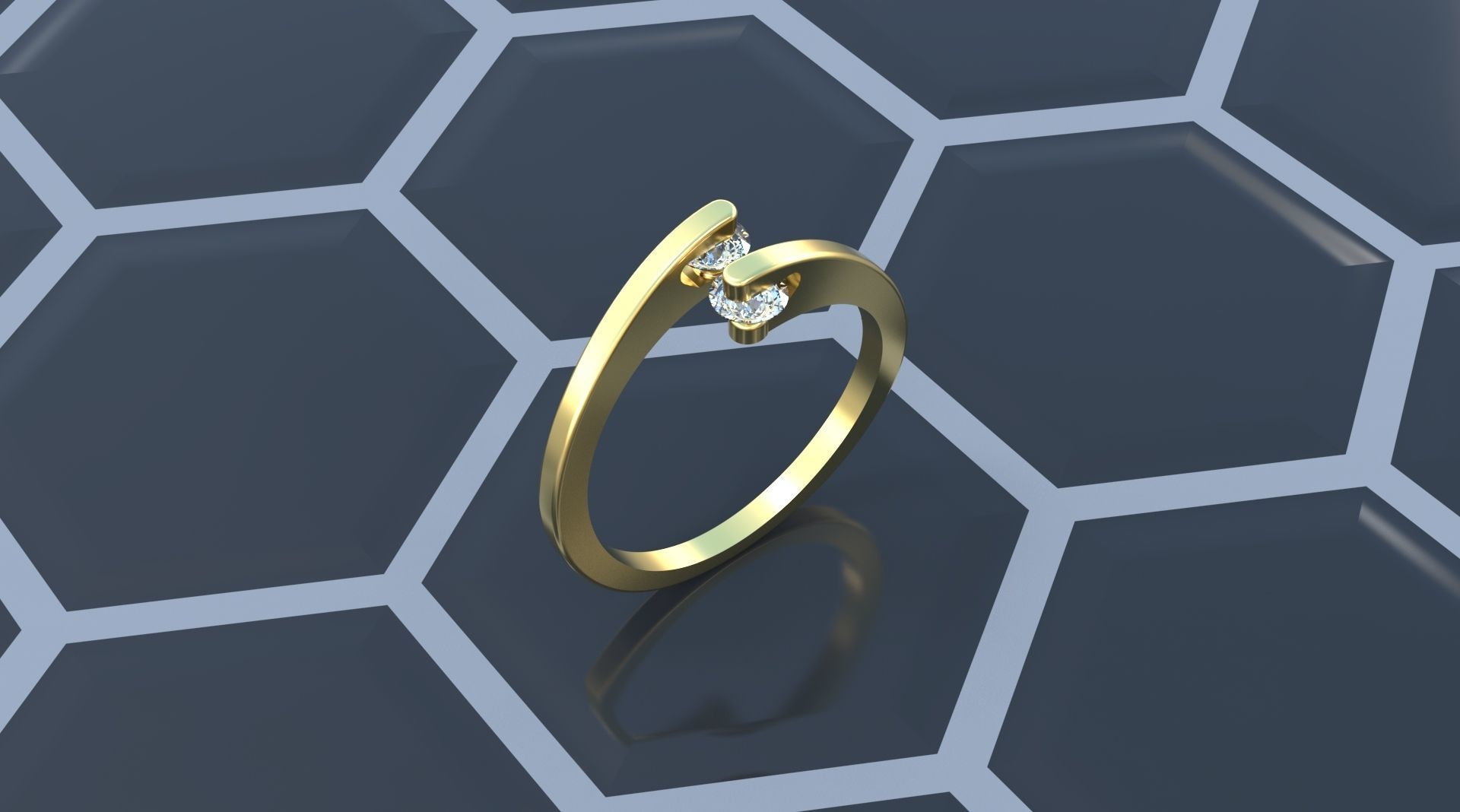 Ring with 2 gems 3D print model_2