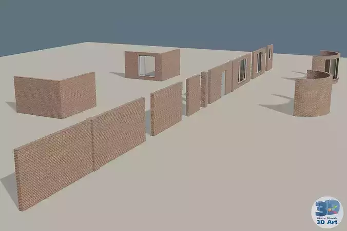 Modular walls Low-poly 3D model 4