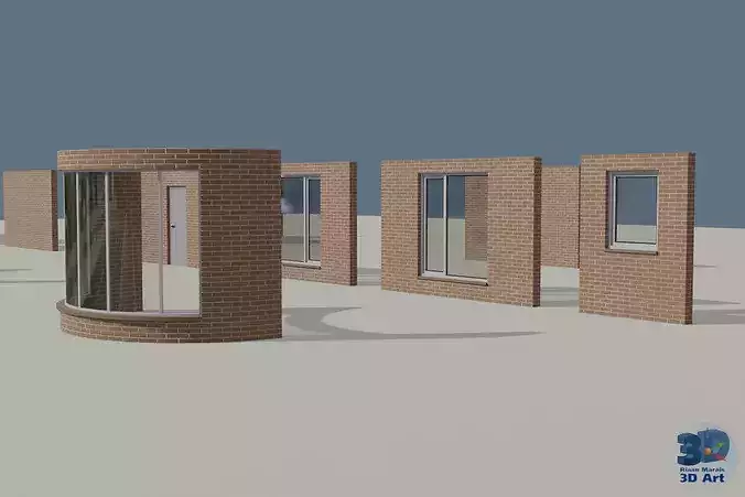 Modular walls Low-poly 3D model 2