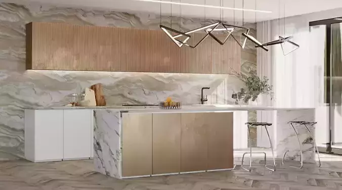 Modern Kitchen Interior Scene for Cinema 4D Corona Renderer 