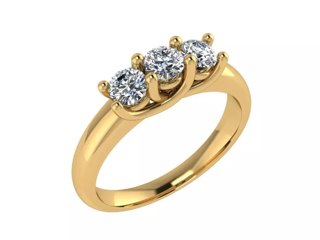 Ring101 three stone diamond ring gold 3D print model_0