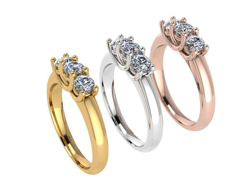 Ring101 three stone diamond ring gold 3D print model_4