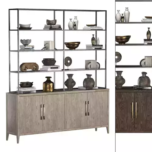 FRENCH CONTEMPORARY 4-DOOR OPEN SIDEBOARD HUTCH