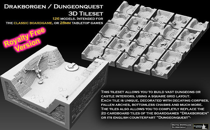 Drakborgen and Dungeonquest 3D Tile Set ROYALTY FREE VERSION 3D print model