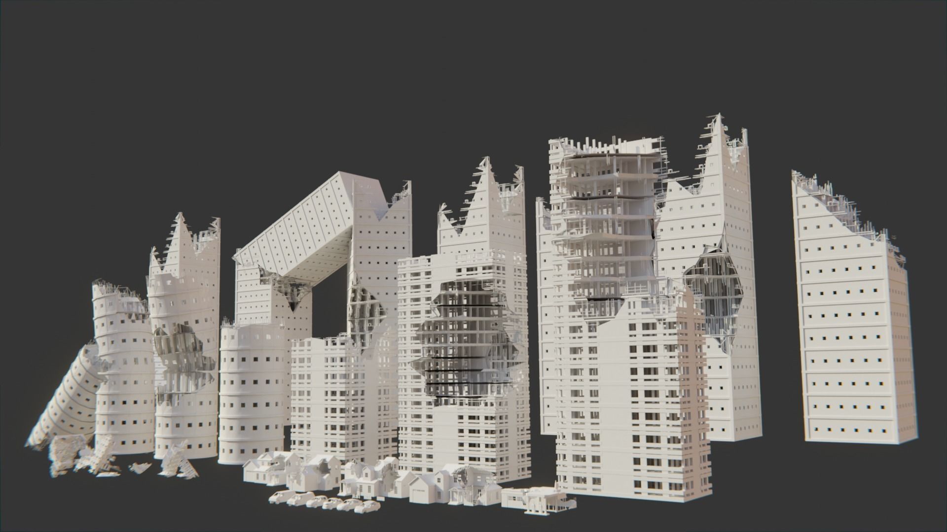 Post Apocalyptic City Asset Pack Low-poly 3D model_1