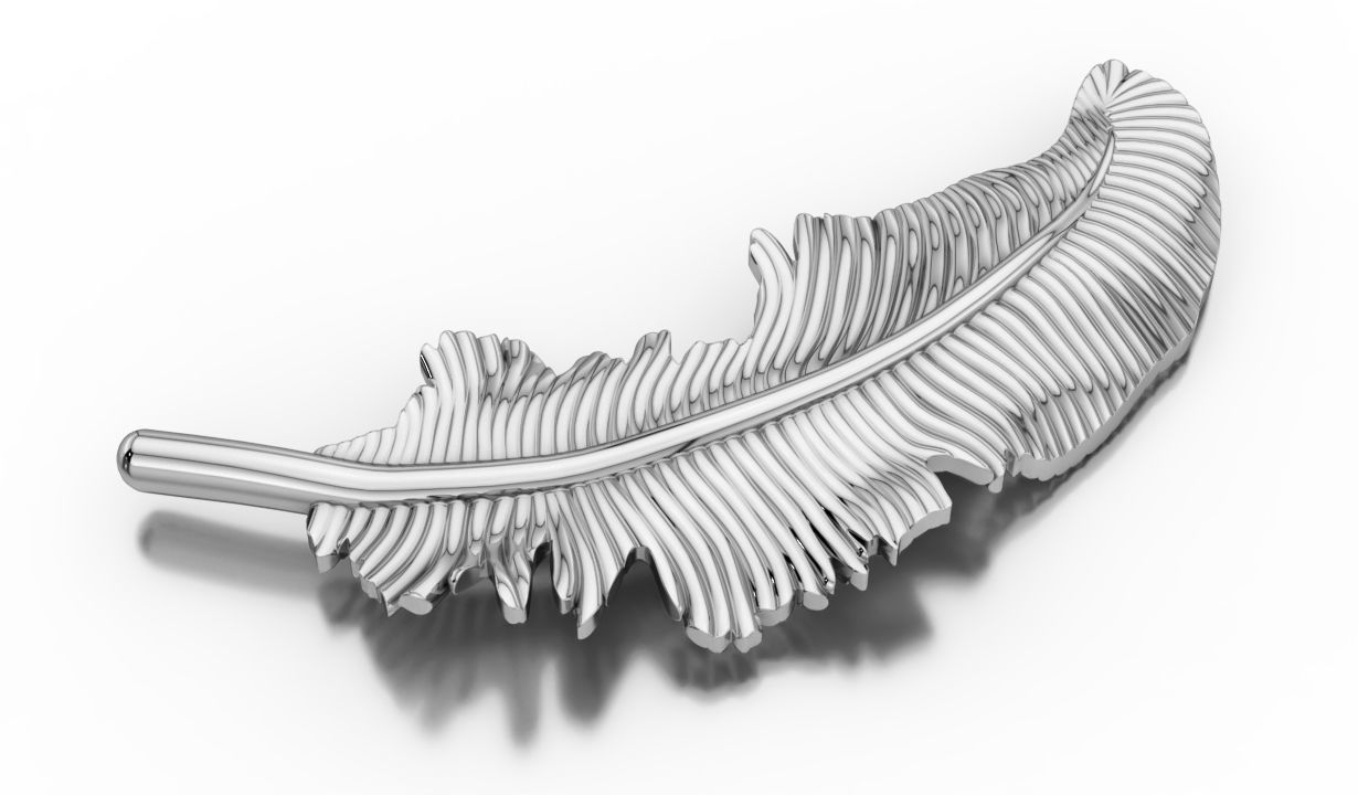 Feather gold plated brooch 3D print model_1