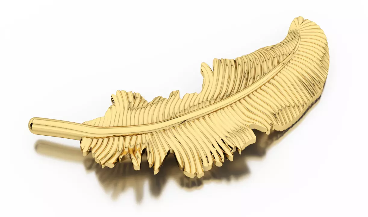 Feather gold plated brooch 3D print model_0