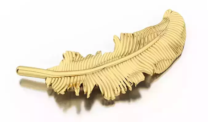 Feather gold plated brooch 3D print model