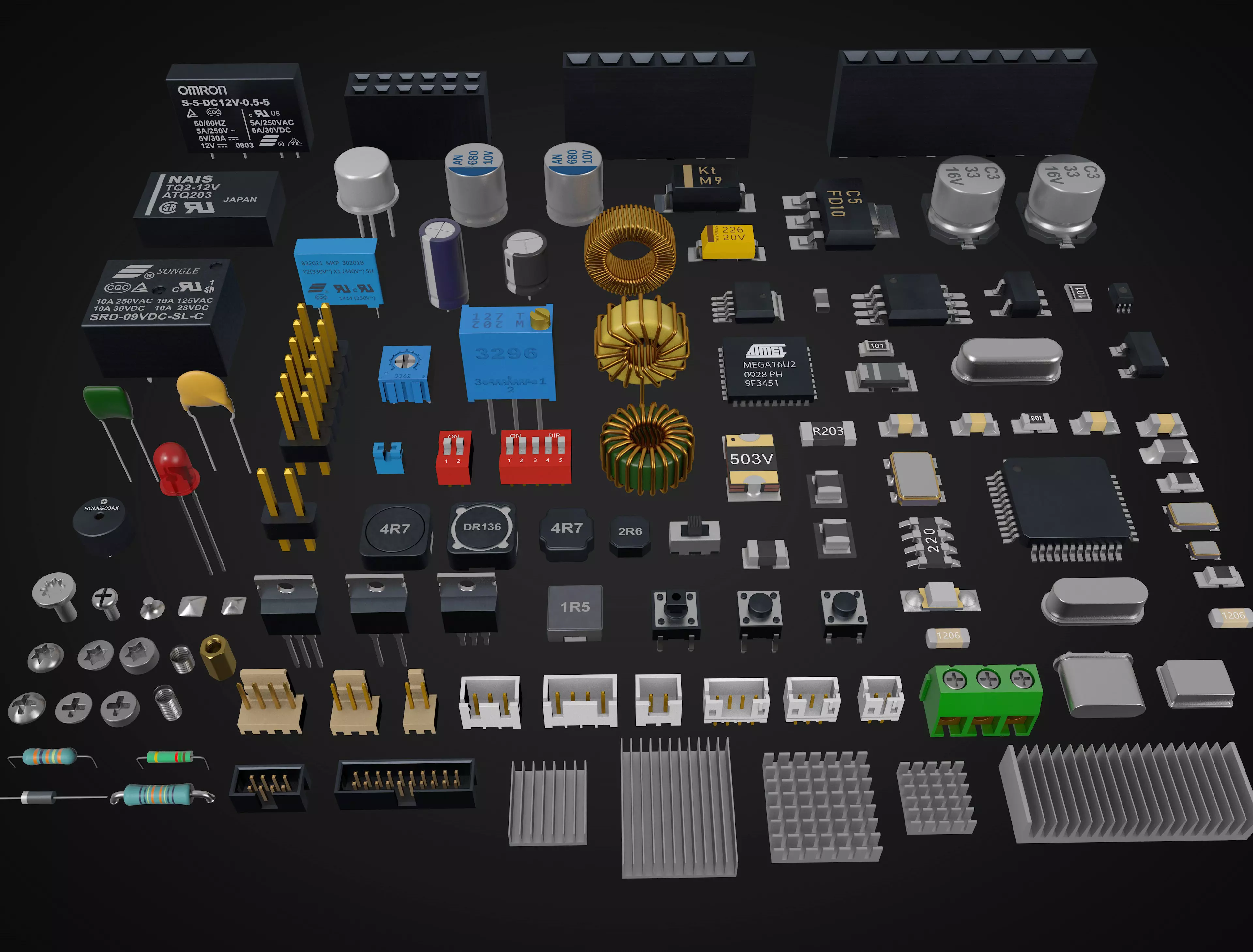 Electronic Components for circuit board 3D model_0