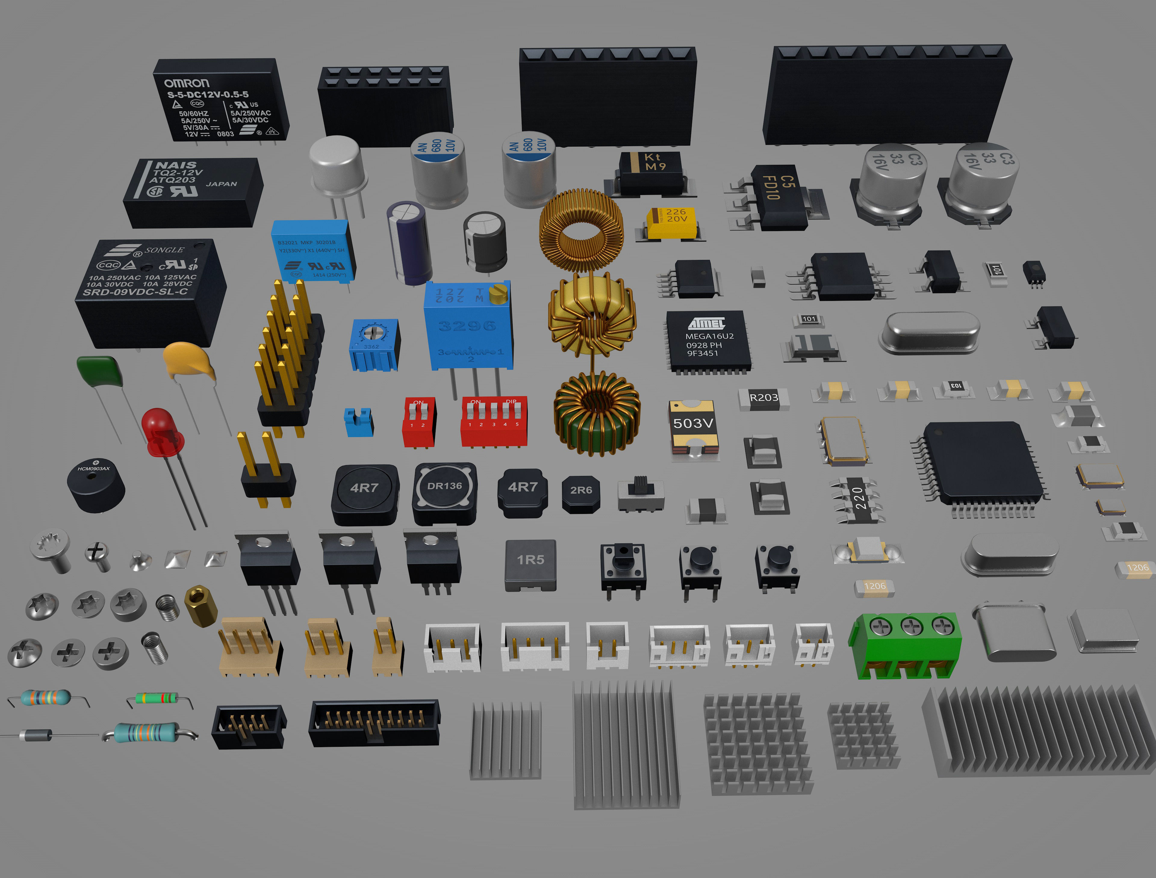 Electronic Components for circuit board 3D model_2