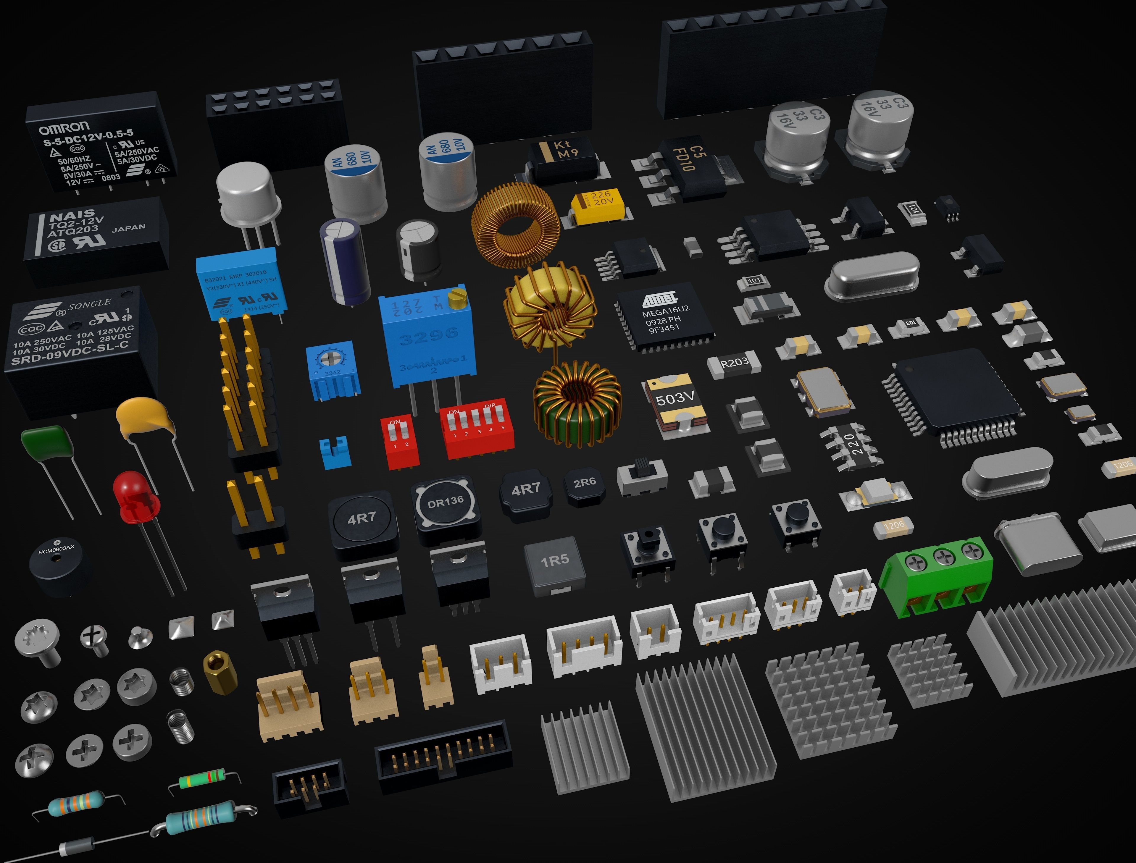 Electronic Components for circuit board 3D model_1