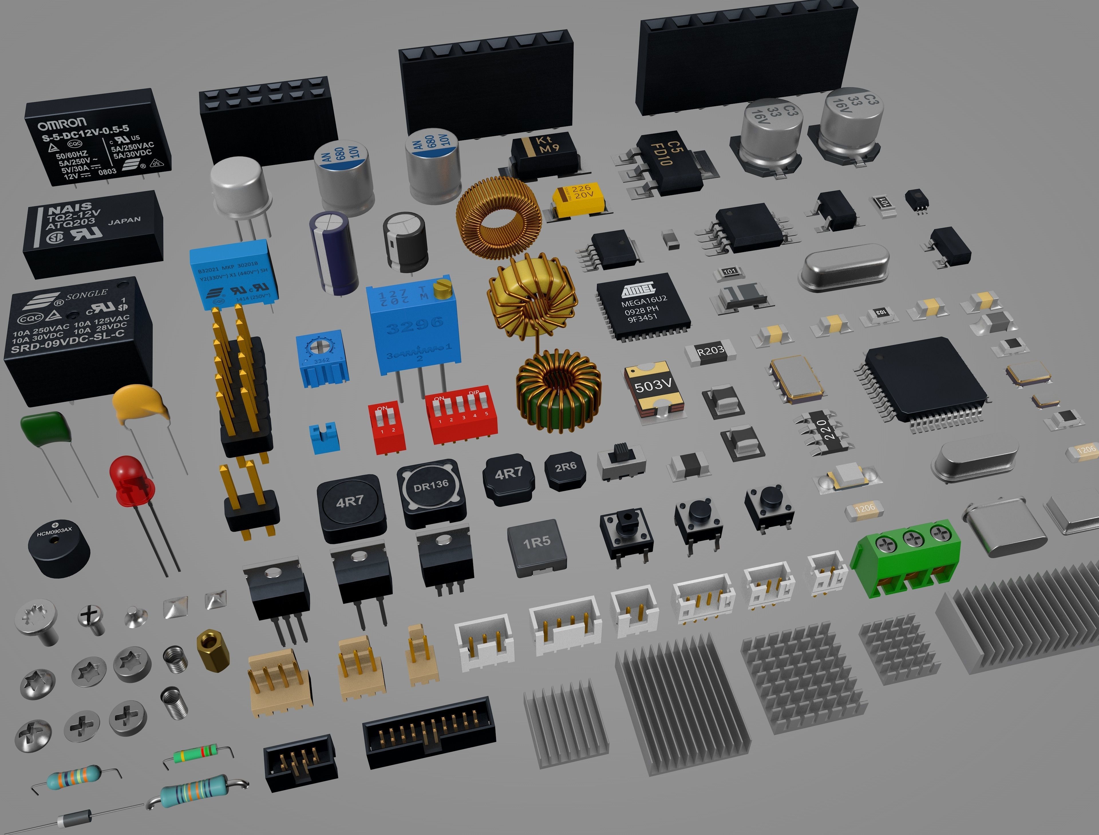 Electronic Components for circuit board 3D model_3