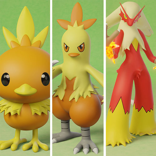 pokemon torchic evolution pack 3D print model