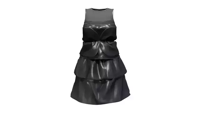 Womens Beatrice Black Silk Tier Dress Low-poly 3D model