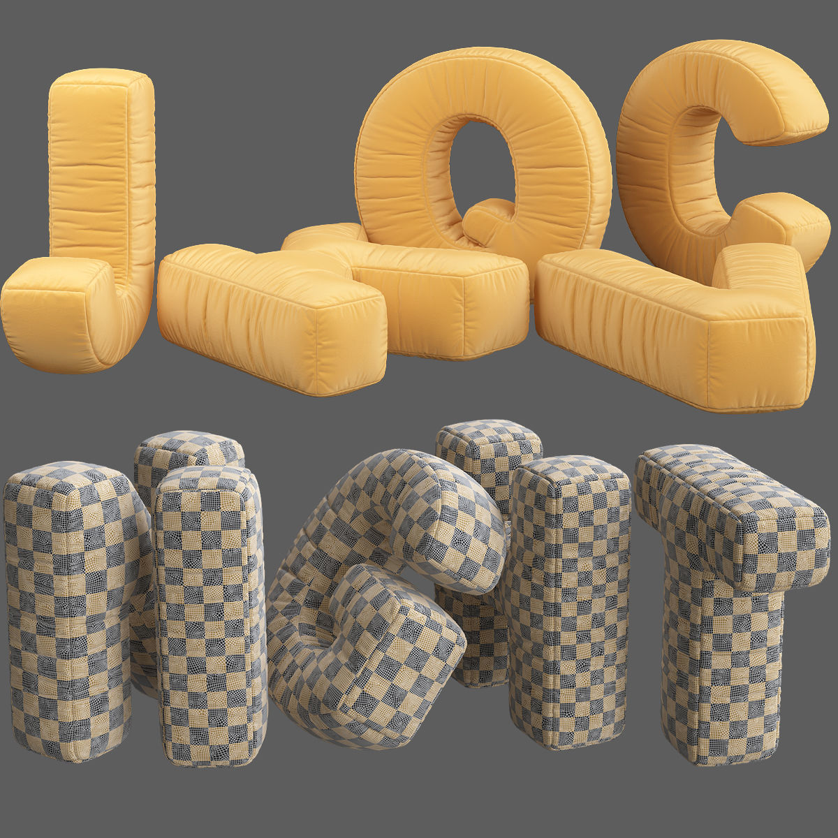 Alphabet Pillows set 3d model Low-poly 3D model_2