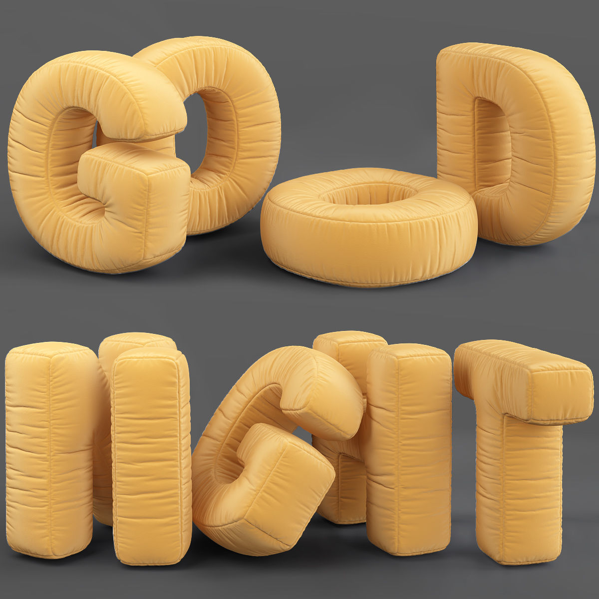 Alphabet Pillows set 3d model Low-poly 3D model_1