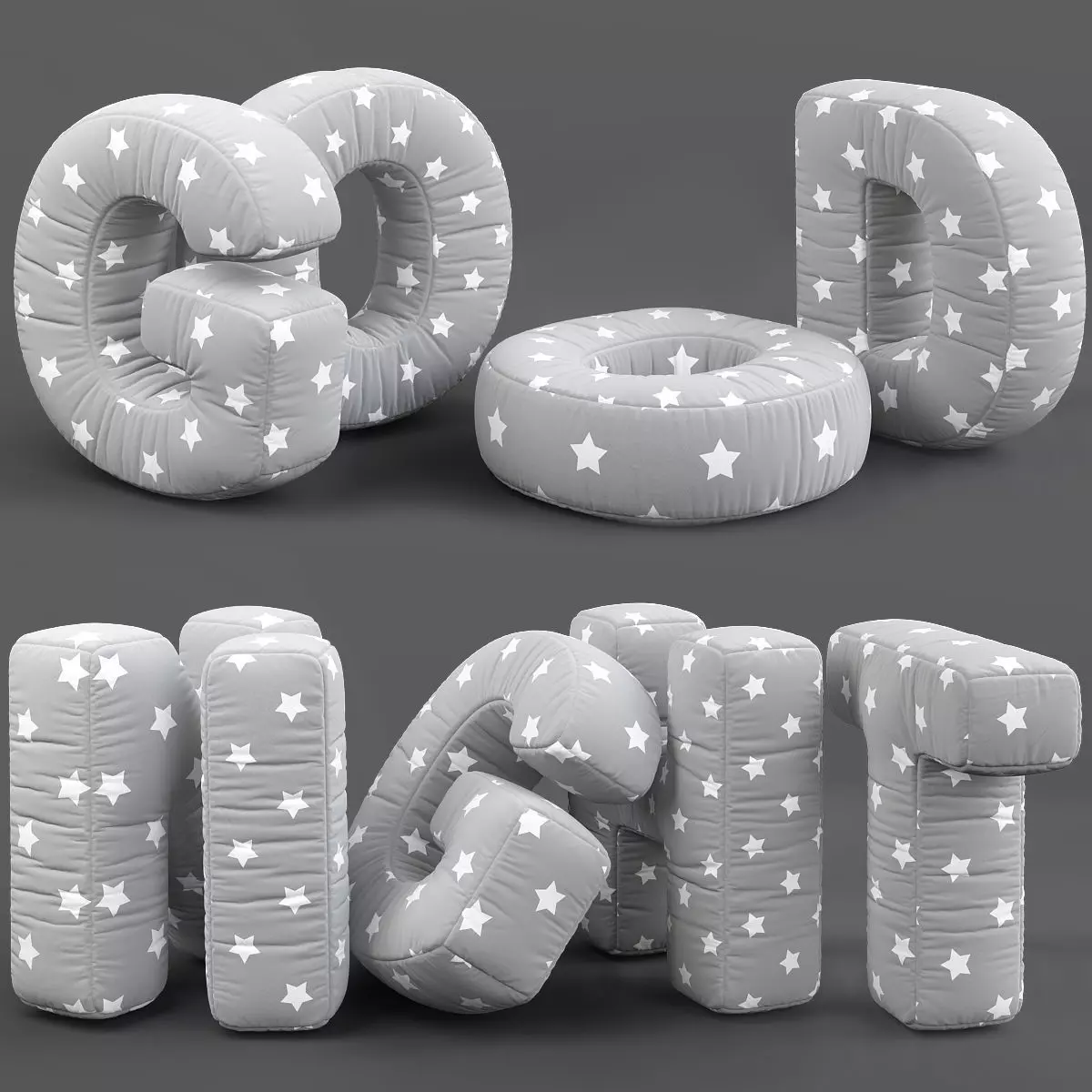 Alphabet Pillows set 3d model Low-poly 3D model_0