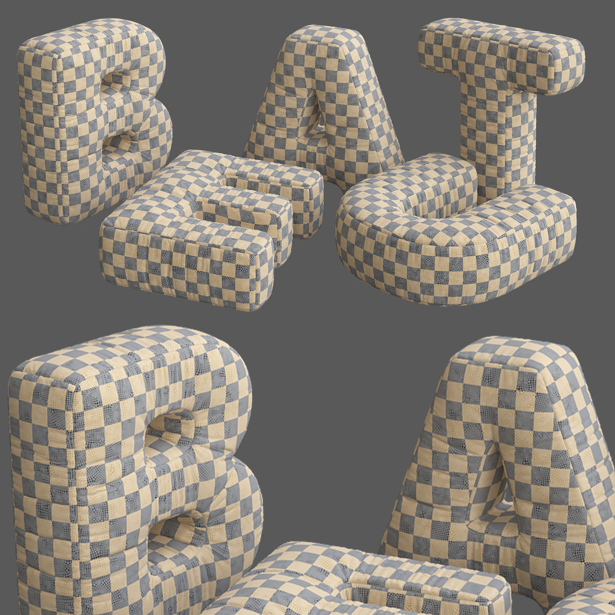 Alphabet-Pillows Set 3d model polka dot pillows and letters Low-poly 3D model_2