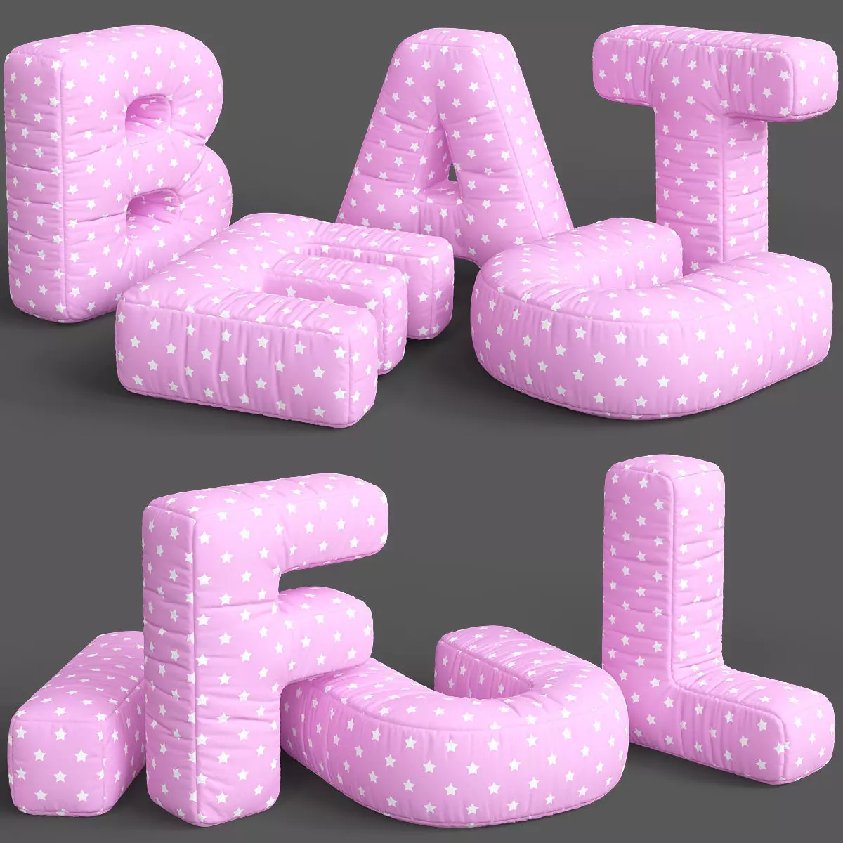 Alphabet-Pillows Set 3d model polka dot pillows and letters Low-poly 3D model_0