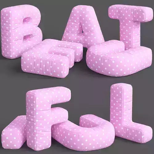 Alphabet-Pillows Set 3d model polka dot pillows and letters Low-poly 3D model