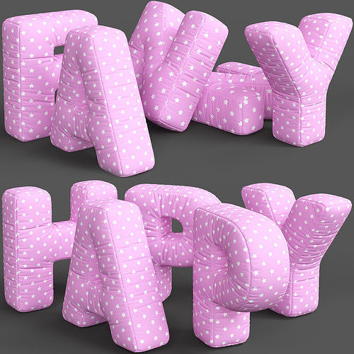 Alphabet-Pillows Set 3d model happy letters Low-poly 3D model