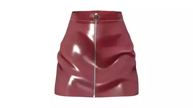 Shiny Red Latex Front Zip Mini Leather Skirt