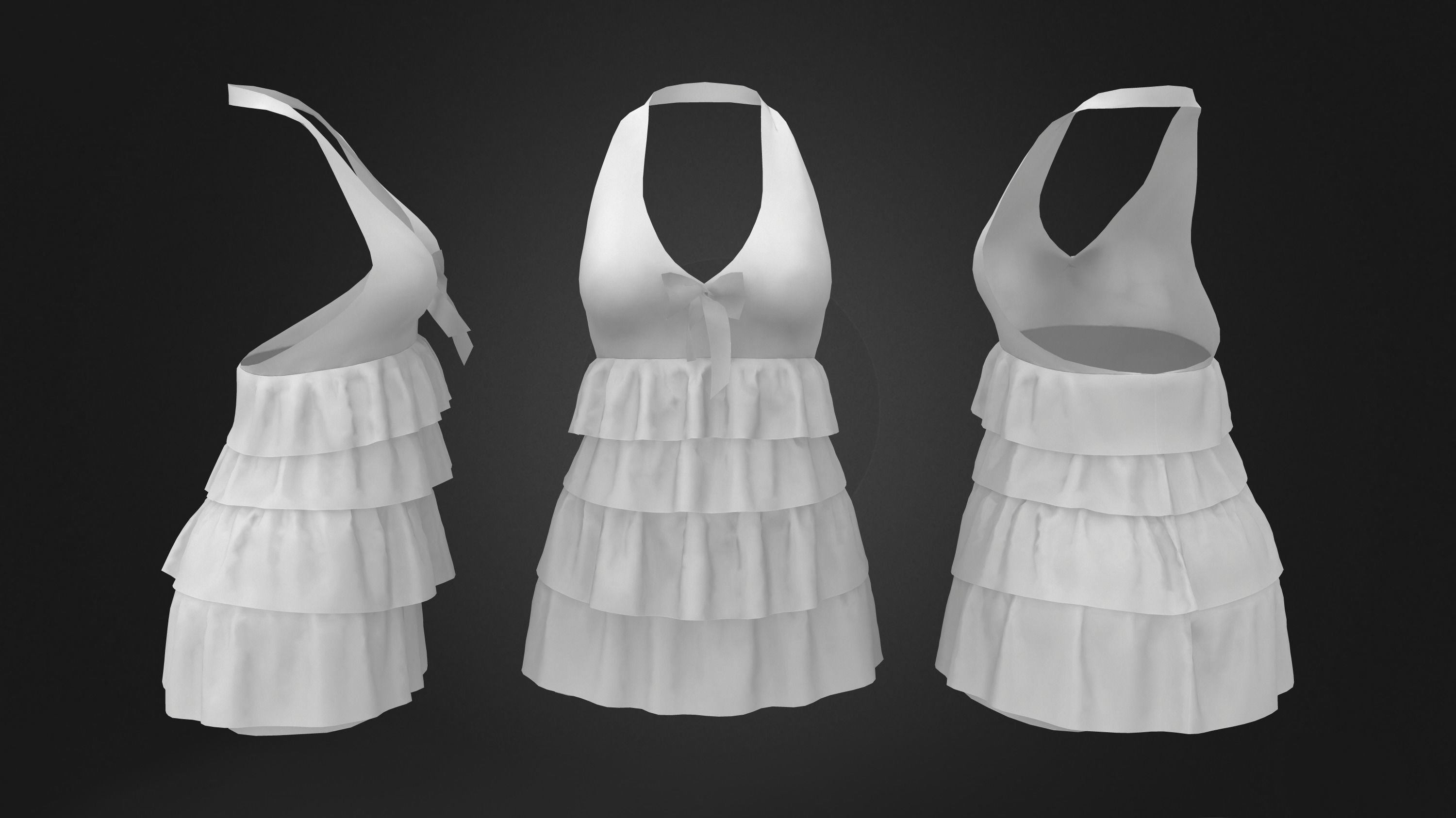 Ruffle Halter Romper Low-poly 3D model_9