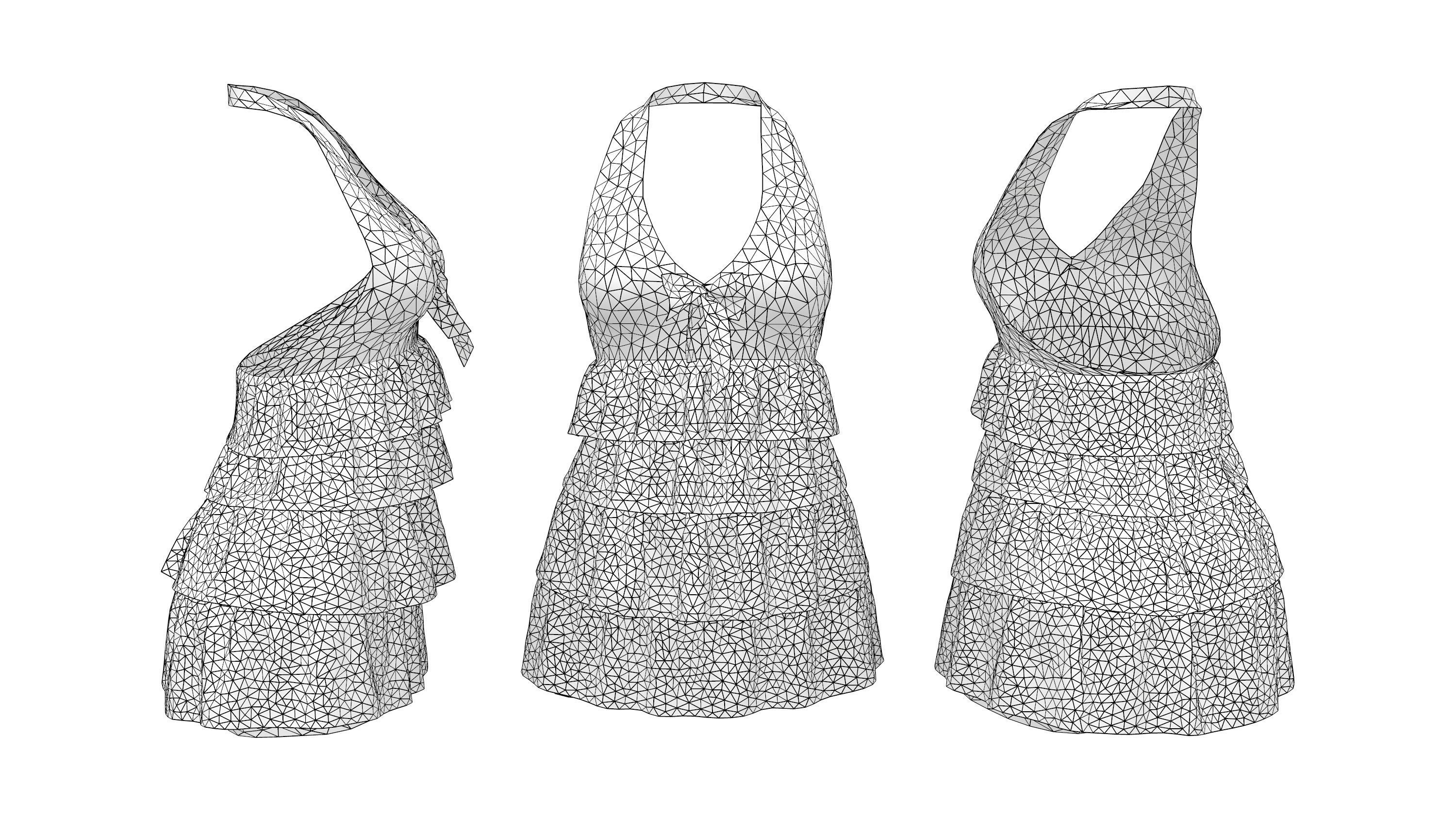 Ruffle Halter Romper Low-poly 3D model_7