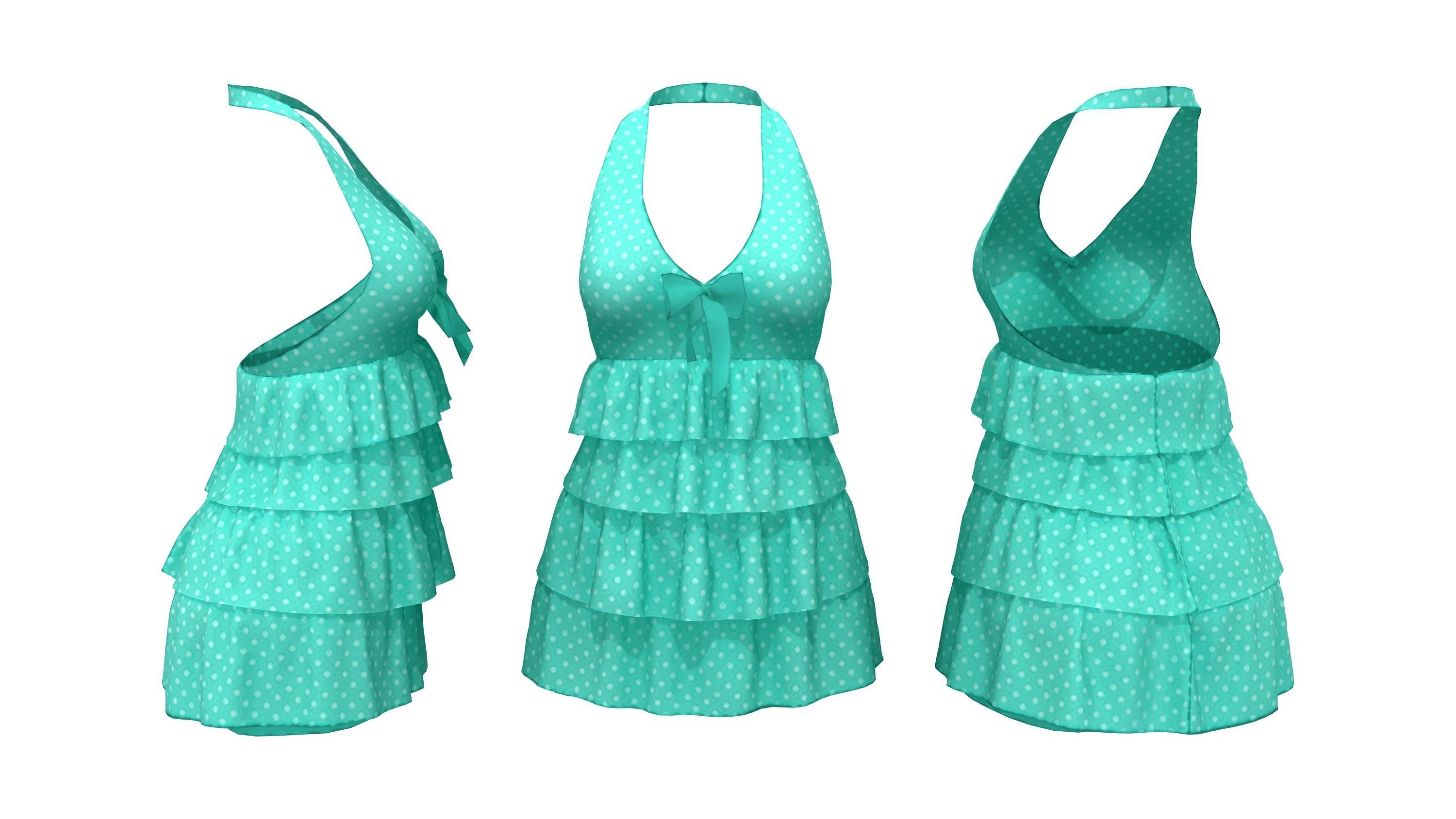 Ruffle Halter Romper Low-poly 3D model_3