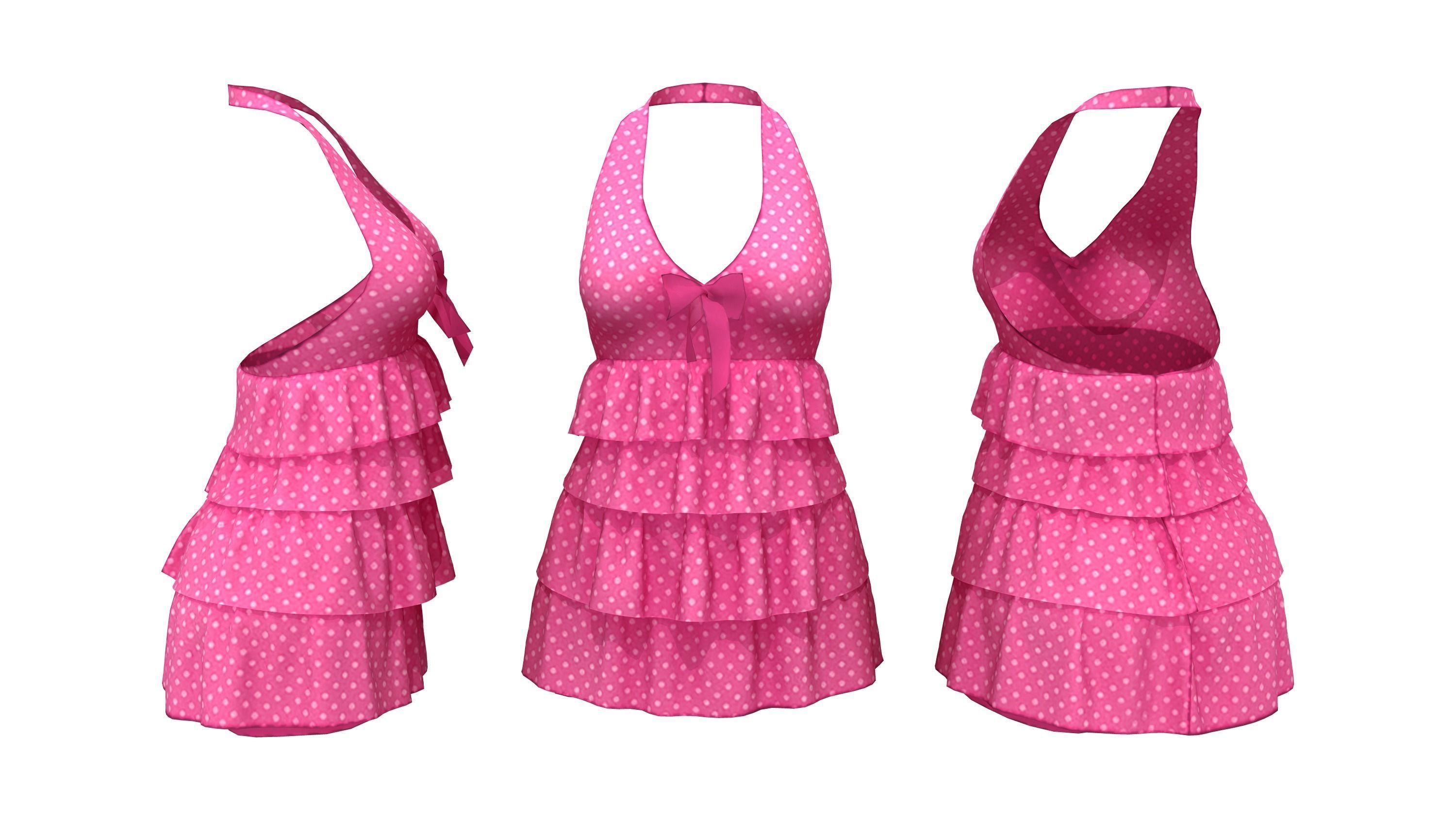 Ruffle Halter Romper Low-poly 3D model_4