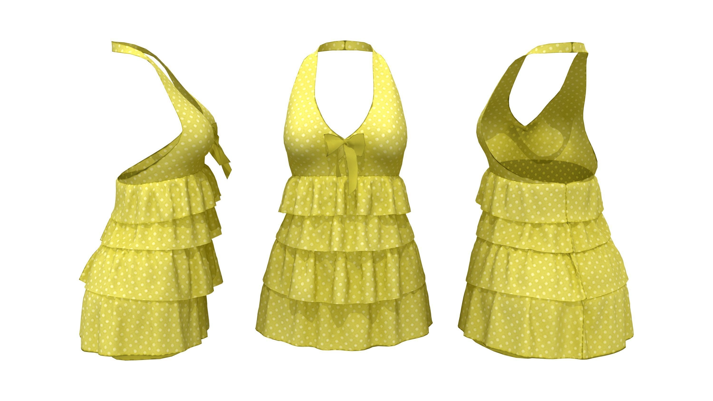 Ruffle Halter Romper Low-poly 3D model_2