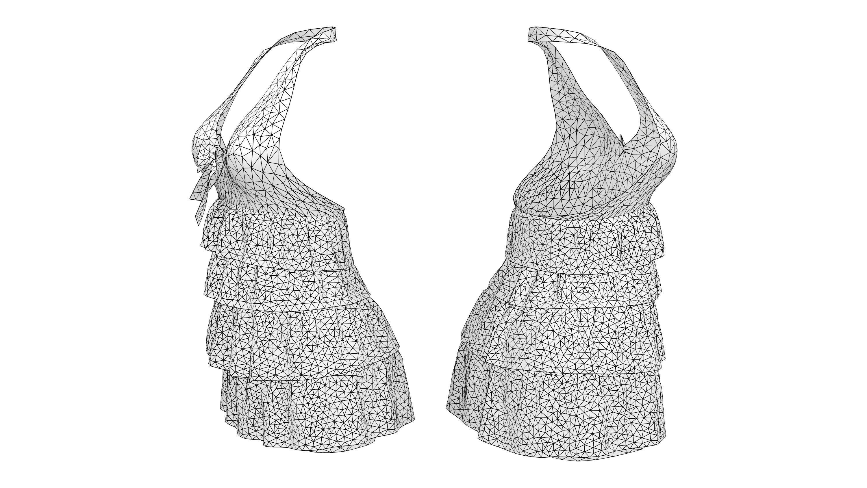 Ruffle Halter Romper Low-poly 3D model_8