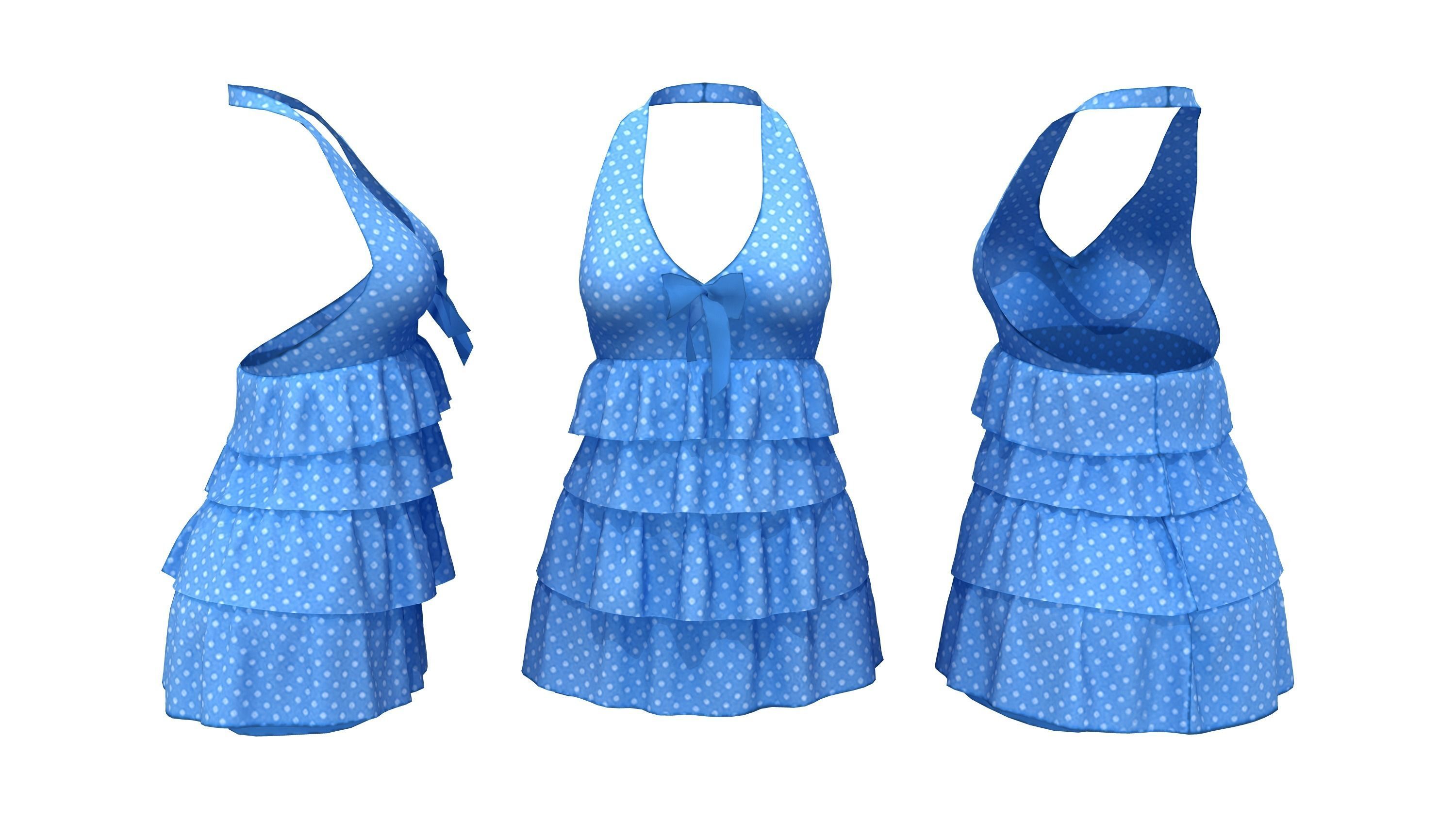 Ruffle Halter Romper Low-poly 3D model_5