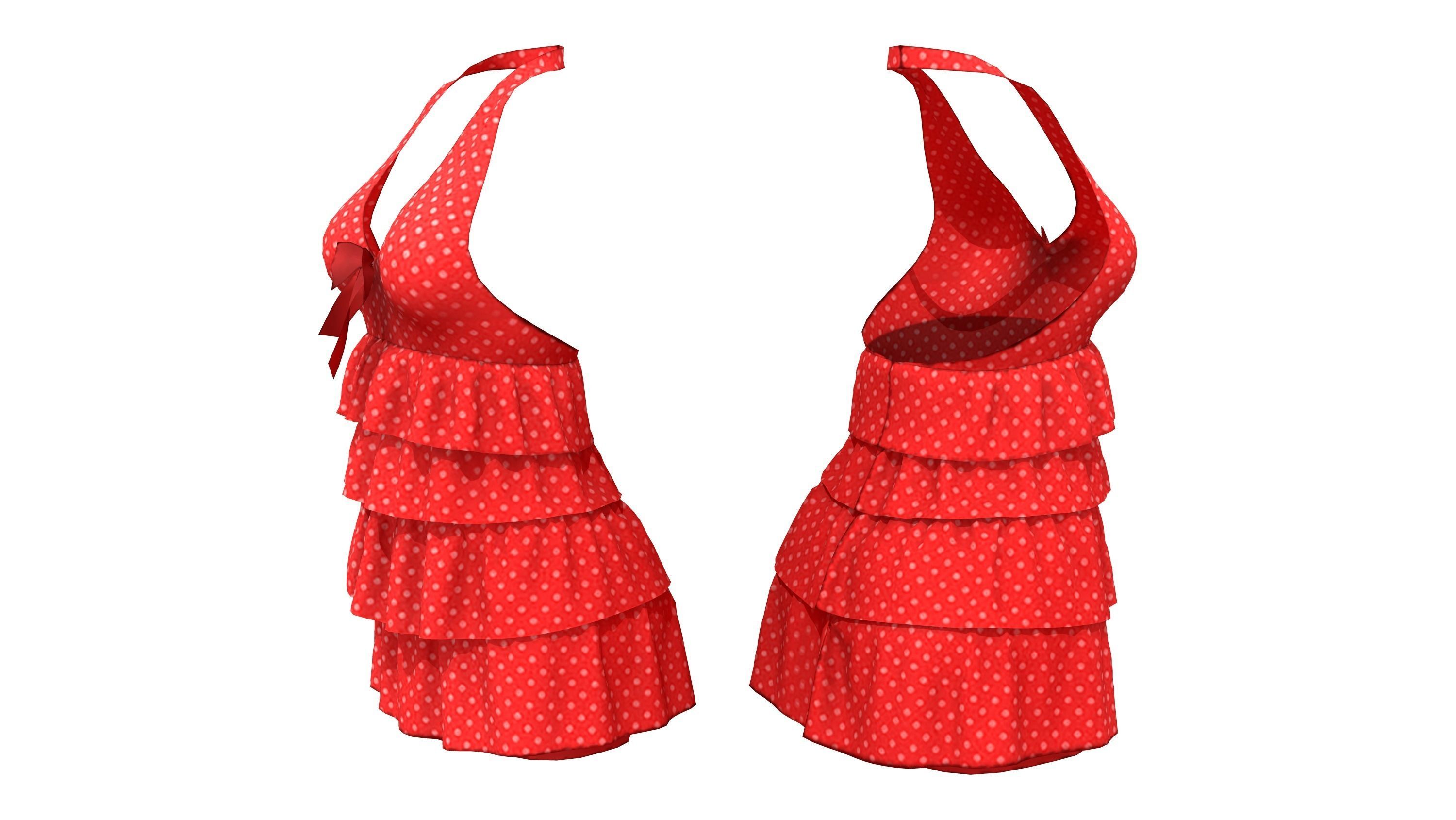 Ruffle Halter Romper Low-poly 3D model_6
