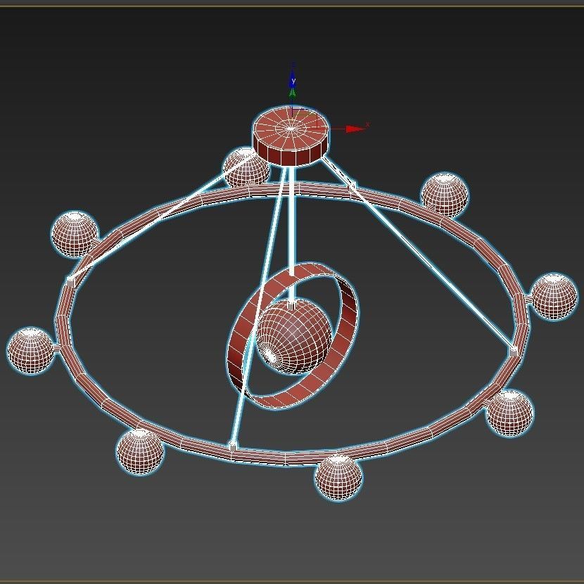 raise gold chandelier with glass balls 3D model_6