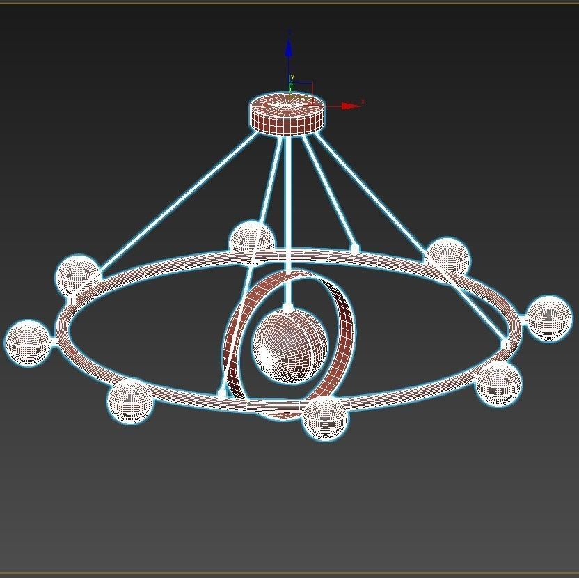raise gold chandelier with glass balls 3D model_2