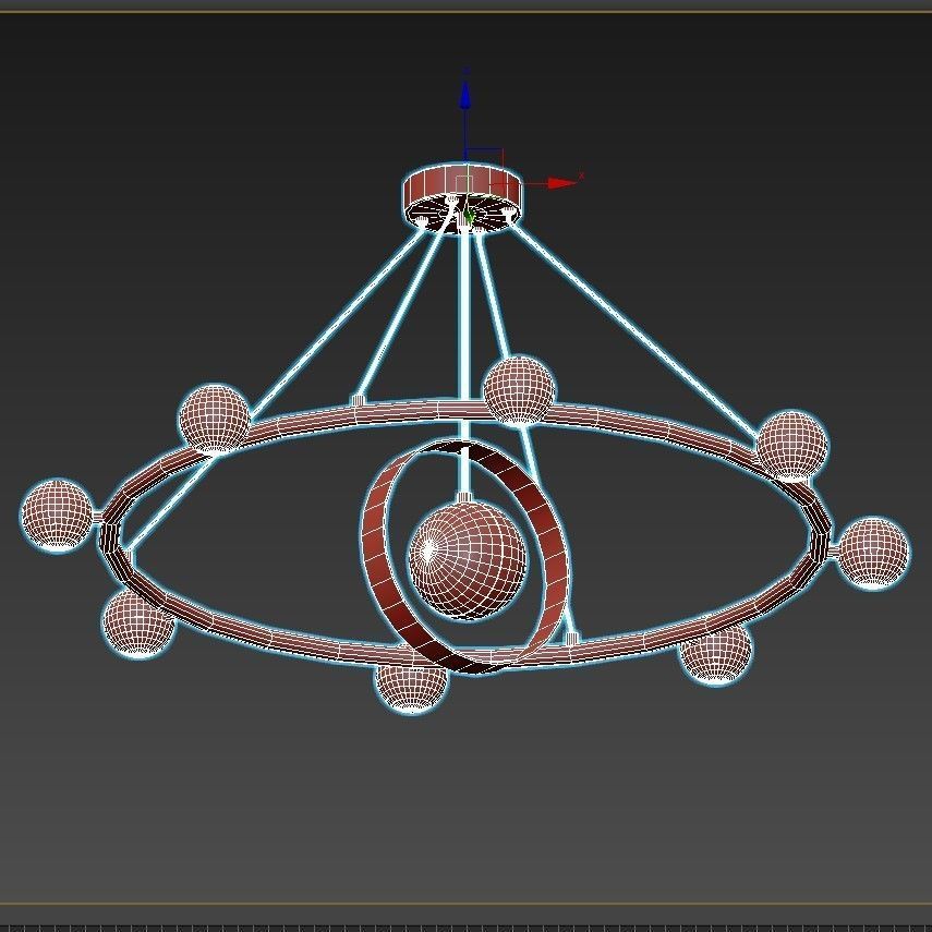 raise gold chandelier with glass balls 3D model_5