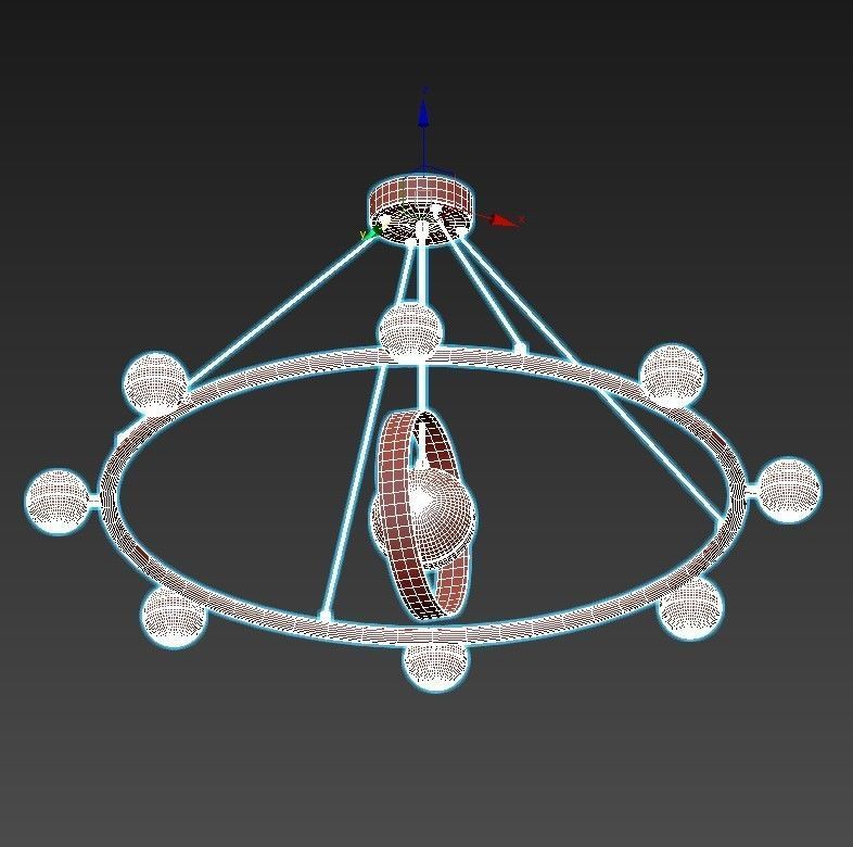 raise gold chandelier with glass balls 3D model_3