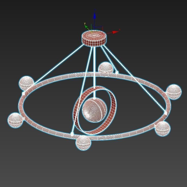 raise-p436 circular chandelier with glass shades 3D model_3