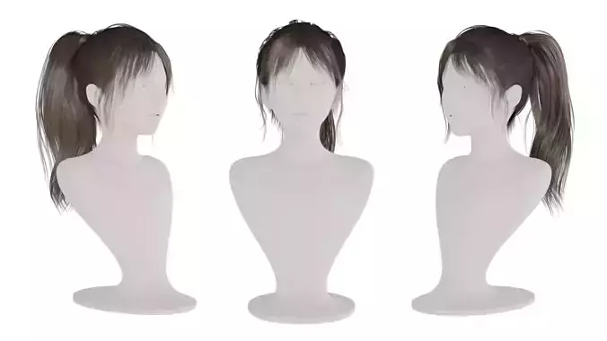 Realistic Woman Black high ponytail long Hair Style Low-poly 3D model