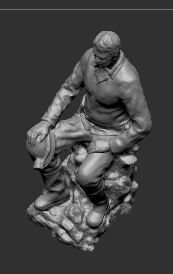 Miner statue of man on rock 3D print model_9