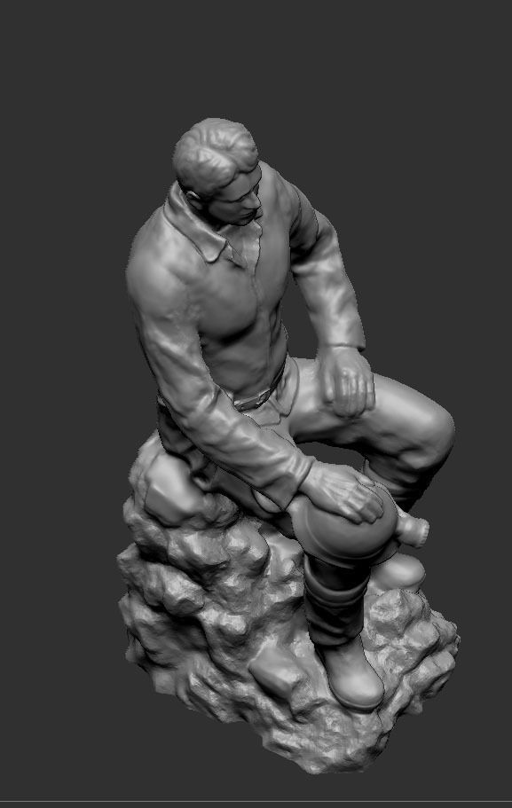Miner statue of man on rock 3D print model_1