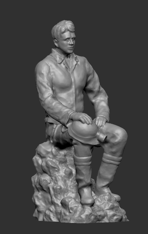 Miner statue of man on rock 3D print model_8
