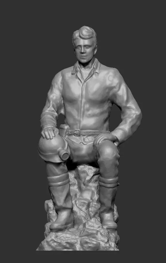Miner statue of man on rock 3D print model_0