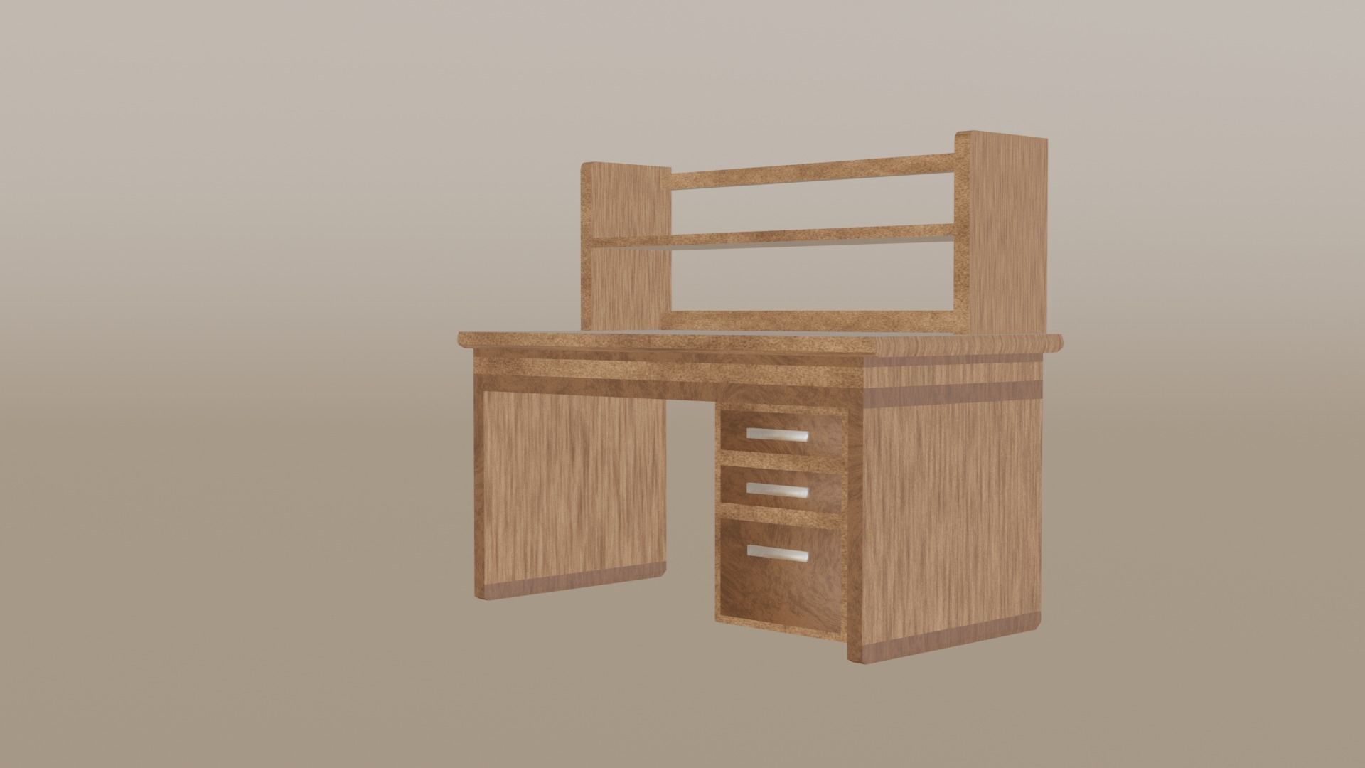 Wooden Study Desk 3D model_3