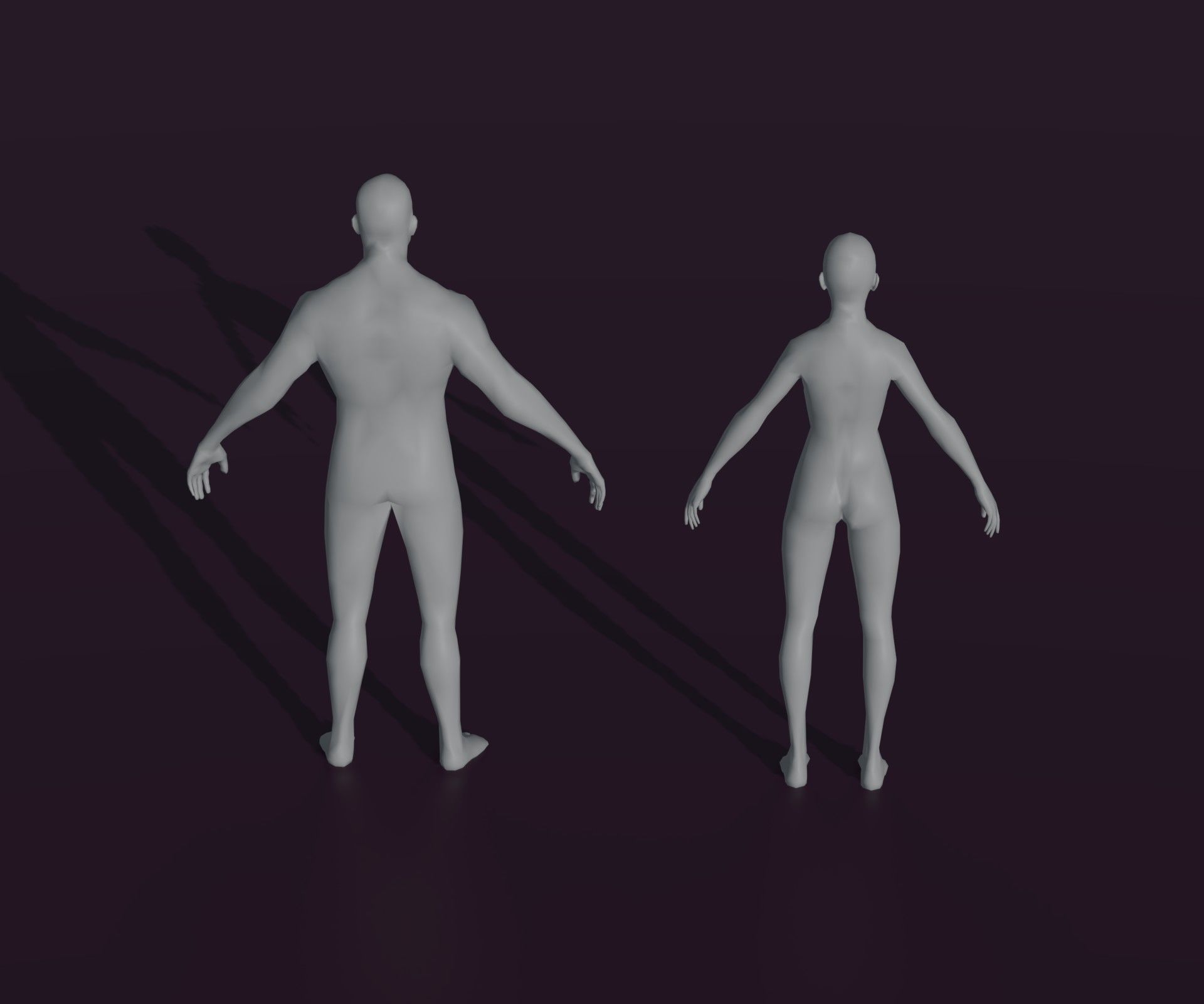 Male and Female Body Base Mesh Animated and Rigged 3D Model Low-poly 3D model_2
