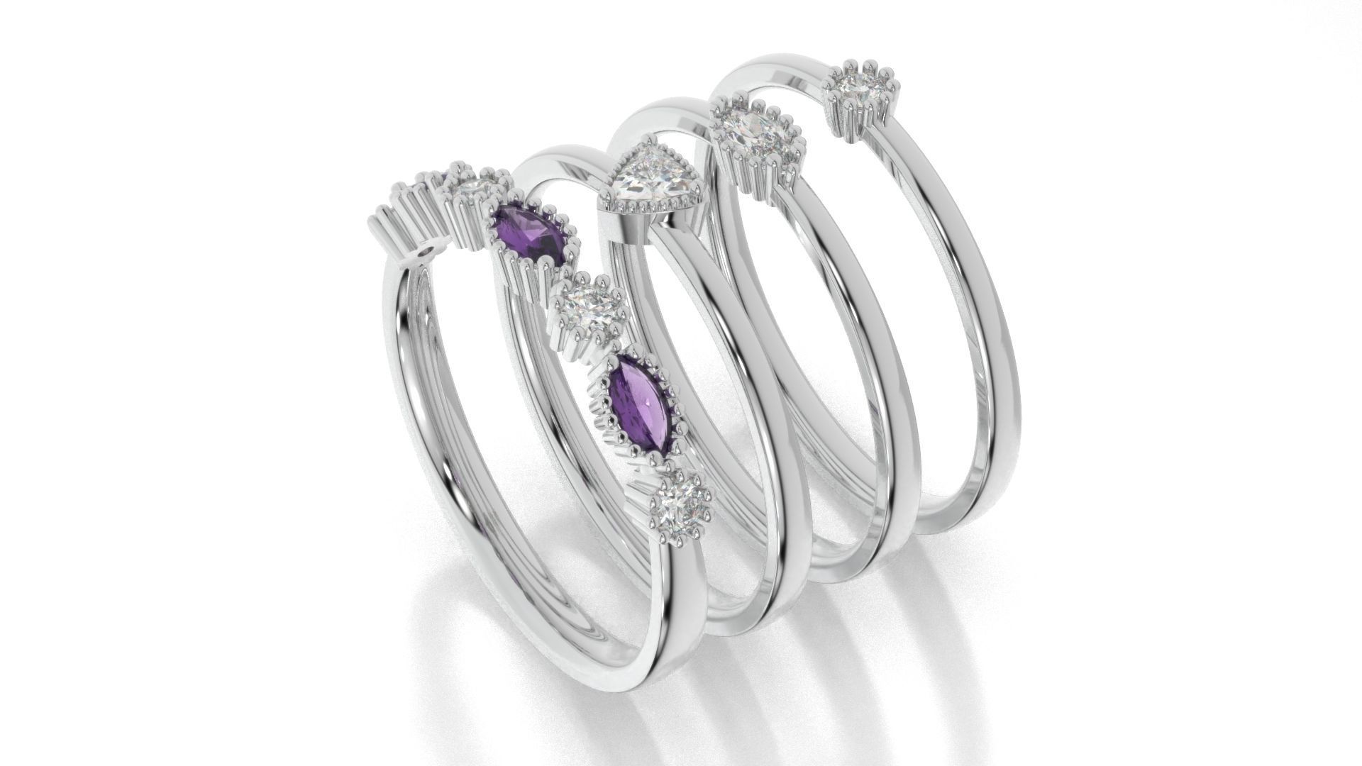 set of simple rings 3D print model_4